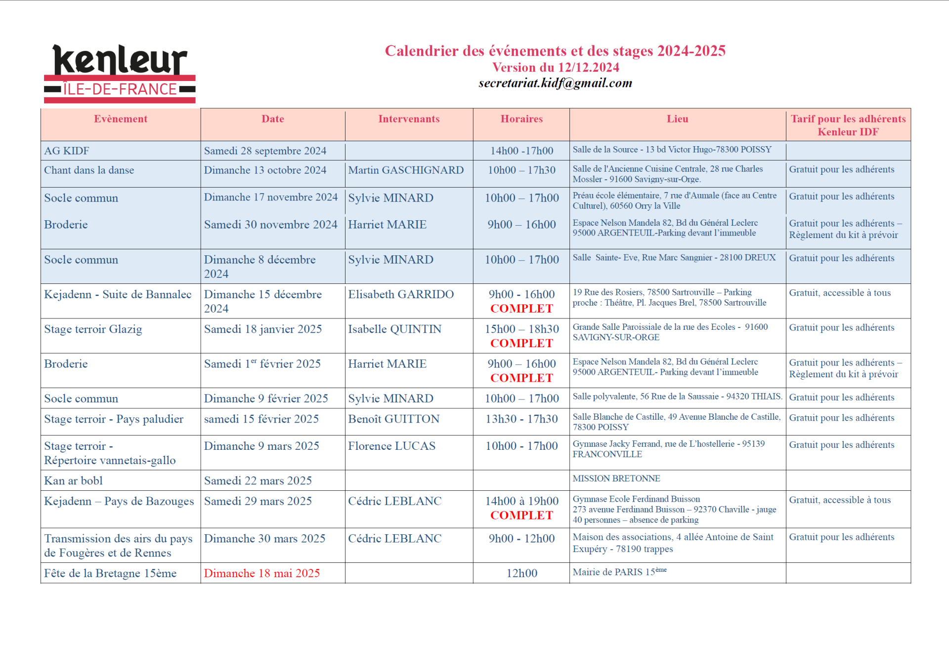 Calendrier mis a jour 12 12 24