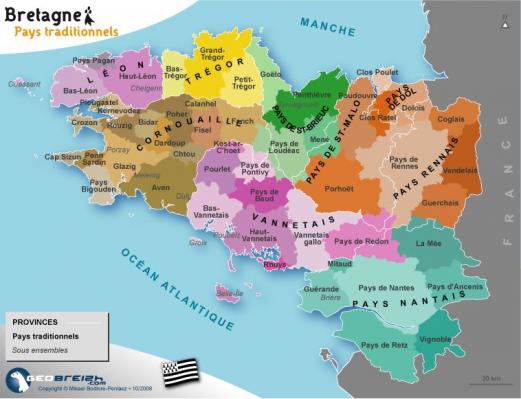 Carte des pays traditionnels de bretagne