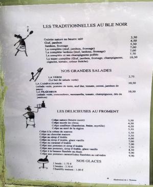 Menu creperie