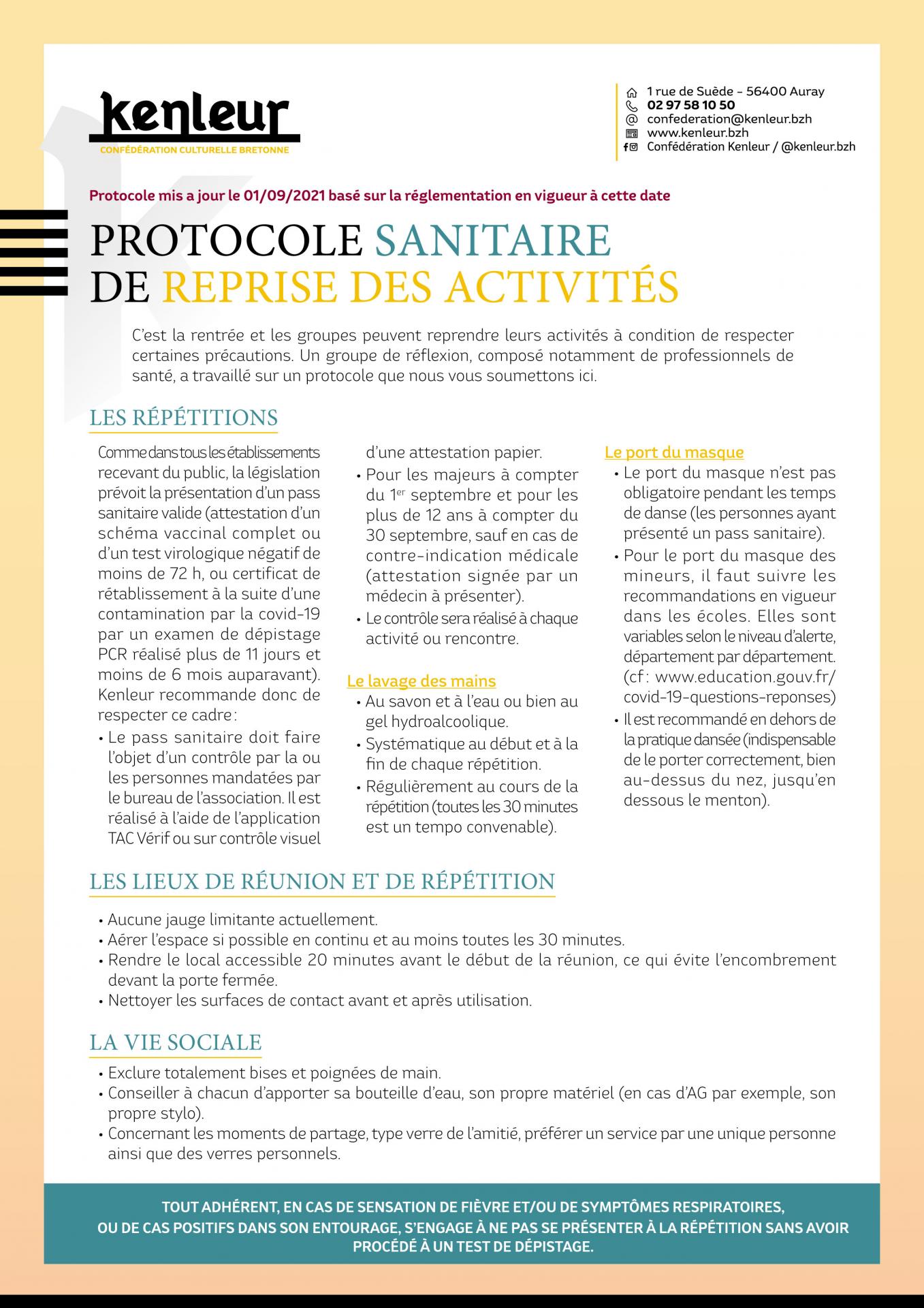 Protocole sanitaire septembre 2021